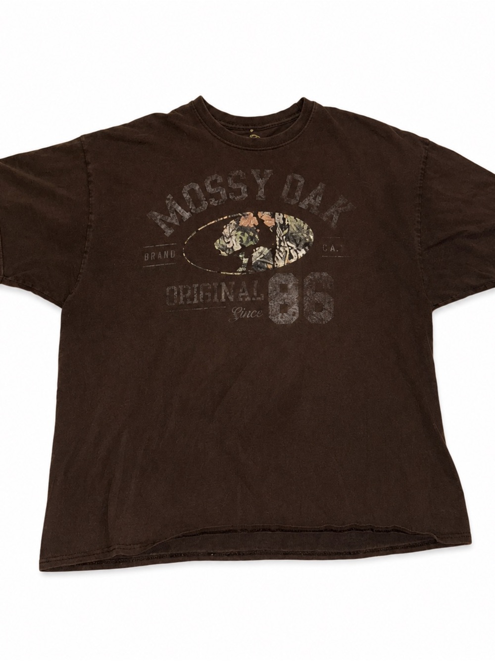 Vintage Mossy Oak Brown Short-Sleeve Logo Tee with Camo Accent
